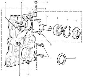 Fan hub bearing, shaft & flange (front of timing cover) TD5 (click here)